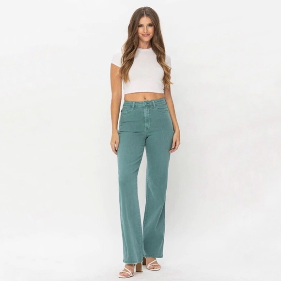 Judy Blue Jeans High Rise Teal Garment Dyed Straight Leg Stretch JB88621 22W - Picture 1 of 9